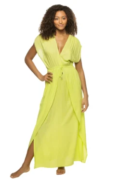 ELAN Deep V Adjustable Waist Caftan