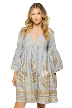 Embroidered Metallic Mini Dress