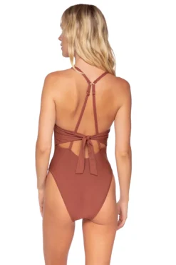 Over The Shoulder One Piece Swimsuit -Beachwear Threads SBL BROWN CANY One20Pieces Back 100320