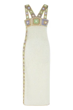 Crochet Patchwork Midi Dress -Beachwear Threads SS23CD07 Apparel Dress Snow White Laydown