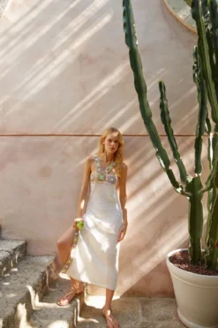 Crochet Patchwork Midi Dress -Beachwear Threads SS23CD07 Apparel Dress Snow White Lifestyle