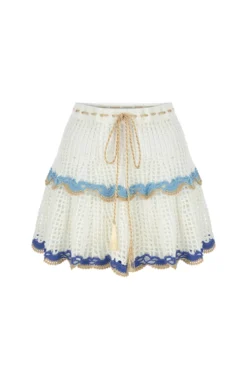 Crochet Mini Skirt -Beachwear Threads SS23CS12 Apparel Bottom Malibu Blue Laydown