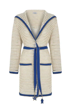 Crochet Long Sleeve Hooded Sweater Jacket -Beachwear Threads SS23CT33 Apparel Top Snow White Laydown