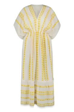 Abeba Plunge Midi Dress 5 Abeba Plunge Midi Dress -Beachwear Threads SW2345 Apparel Dress Sunshine Yellow Laydown
