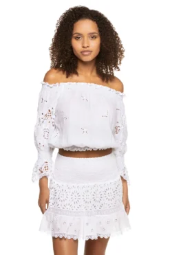 Monaco Embroidered Off-Shoulder Crop Top