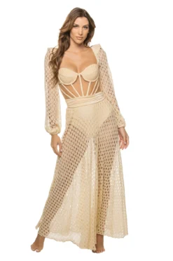 Monstera Maxi Beach Dress 6 Monstera Maxi Beach Dress -Beachwear Threads VEL23500US Apparel Dress Sand Front2