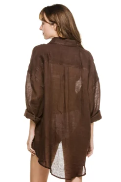 Playa Button Down Shirt Dress -Beachwear Threads VIT BROWN CEGA Shirt20Dresses Back 104146