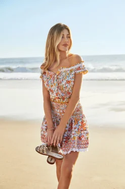 Alba Off Shoulder Crop Top -Beachwear Threads WA4S23D7AQO Apparel Top Orange Aquarelle Lifestyle