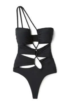 Waverly Asymmetrical One Piece Swimsuit -Beachwear Threads WAVERLY FULL PIECE One Piece Swimsuit Black Laydown